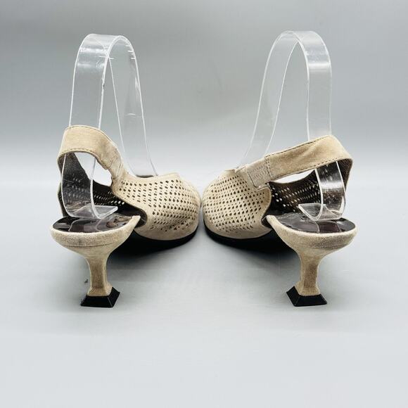 Jeffrey Campbell Shoes Womens 8.5 Beige Suede Slingback Perforated Kitten Heels - Picture 8 of 13